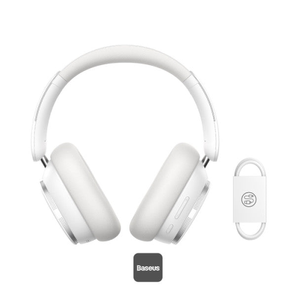 سماعات رأس لاسلكية Baseus Bowie H1 Pro - وقت تشغيل 80 ساعة - سماعة رأس هجينة بتقنية إلغاء الضوضاء 48 ديسيبل - أبيض