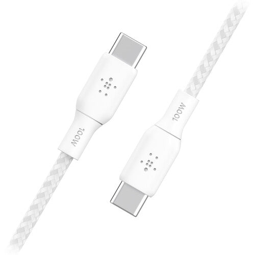 كابل Belkin BoostCharge USB-C مضفر (10 أقدام، أبيض)