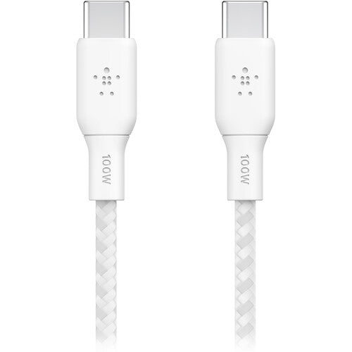 كابل Belkin BoostCharge USB-C مضفر (10 أقدام، أبيض)