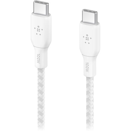 كابل Belkin BoostCharge USB-C مضفر (10 أقدام، أبيض)