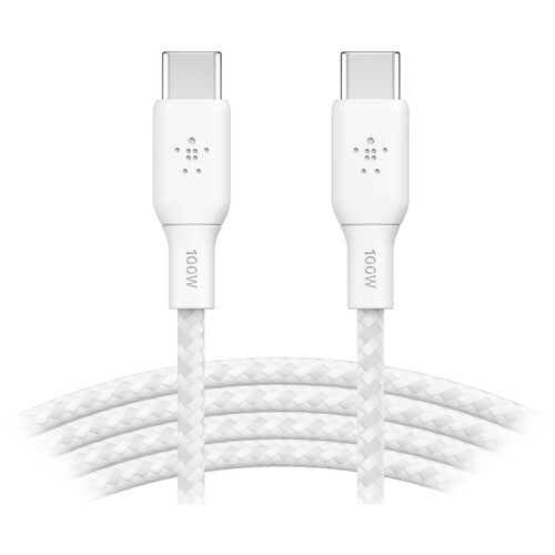 كابل Belkin BoostCharge USB-C مضفر (10 أقدام، أبيض)