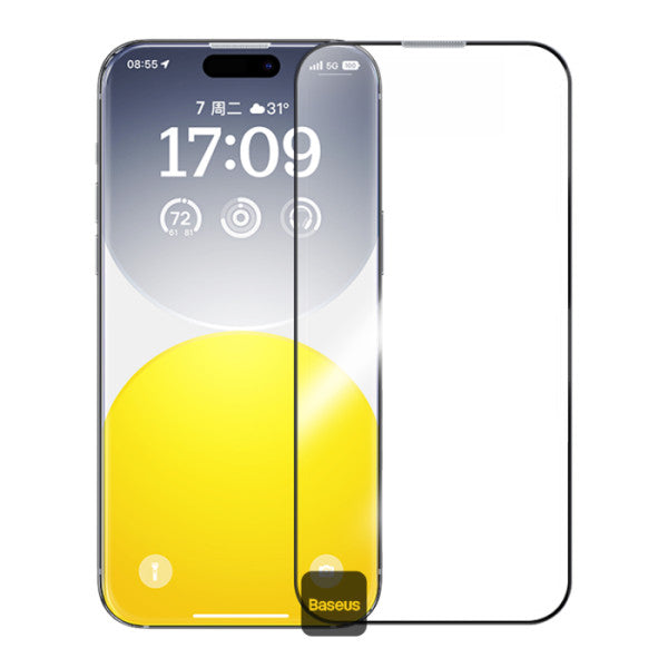 واقي شاشة من الزجاج المقوى عالي الدقة بتغطية كاملة من سلسلة Baseus Sapphire لهاتف iPhone 16 Pro مع فلتر غبار مدمج ومجموعة تركيب سهلة - شفاف 
