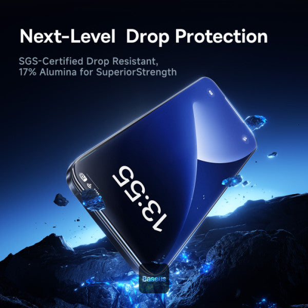 واقي شاشة من الزجاج المقوى عالي الدقة بتغطية كاملة من سلسلة Baseus Sapphire لهاتف iPhone 16 Pro مع فلتر غبار مدمج ومجموعة تركيب سهلة - شفاف 