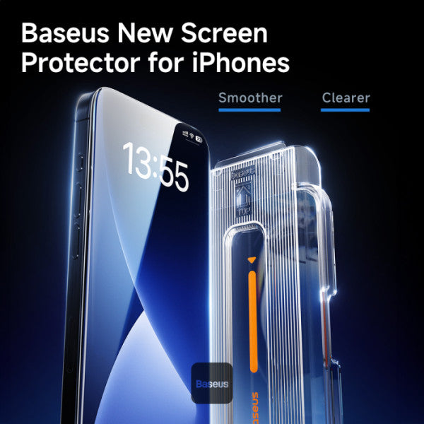 Baseus Sapphire Series Full-Coverage HD Tempered Glass Screen Protector for iPhone 16 Pro Built-in Dust Filter Easy Installation Kit - Clear