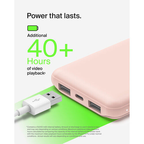 Belkin Boost Charge USB-C Power Bank 10,000mAh, 15W, Rose Gold