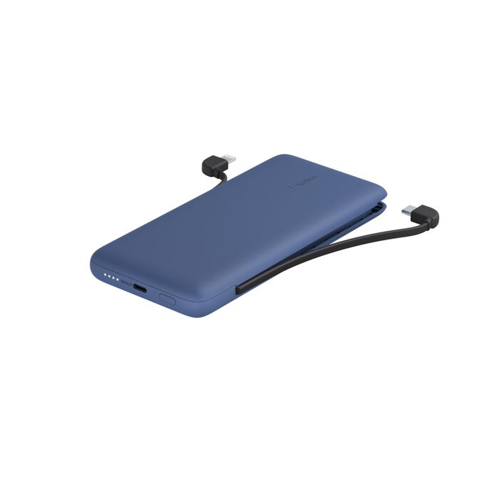 Belkin Boost Charge Plus 10K Portable Charger/Power Bank 10,000mAh with Integrated Lightning and USB-C Cables Blue