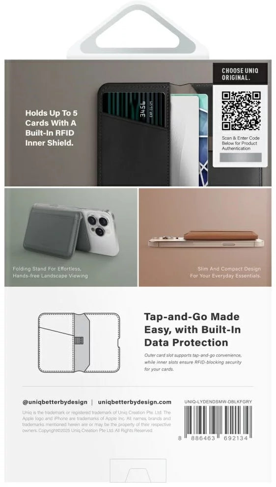 UNIQ Magnetic RFID wallet Lyden DS stand phone black (UNIQ-LYDENDSMW-DBLKFGRY)