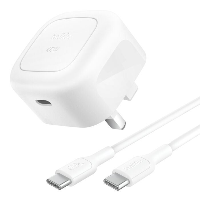 Belkin Compact Wall Charger 45W + USB-C to USB-C Cable White