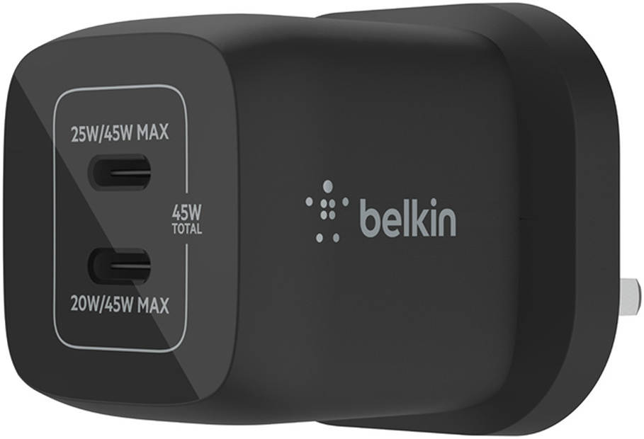 Belkin Boost Charge Pro Dual USB-C Gan Wall Charger with PPS 45W Black