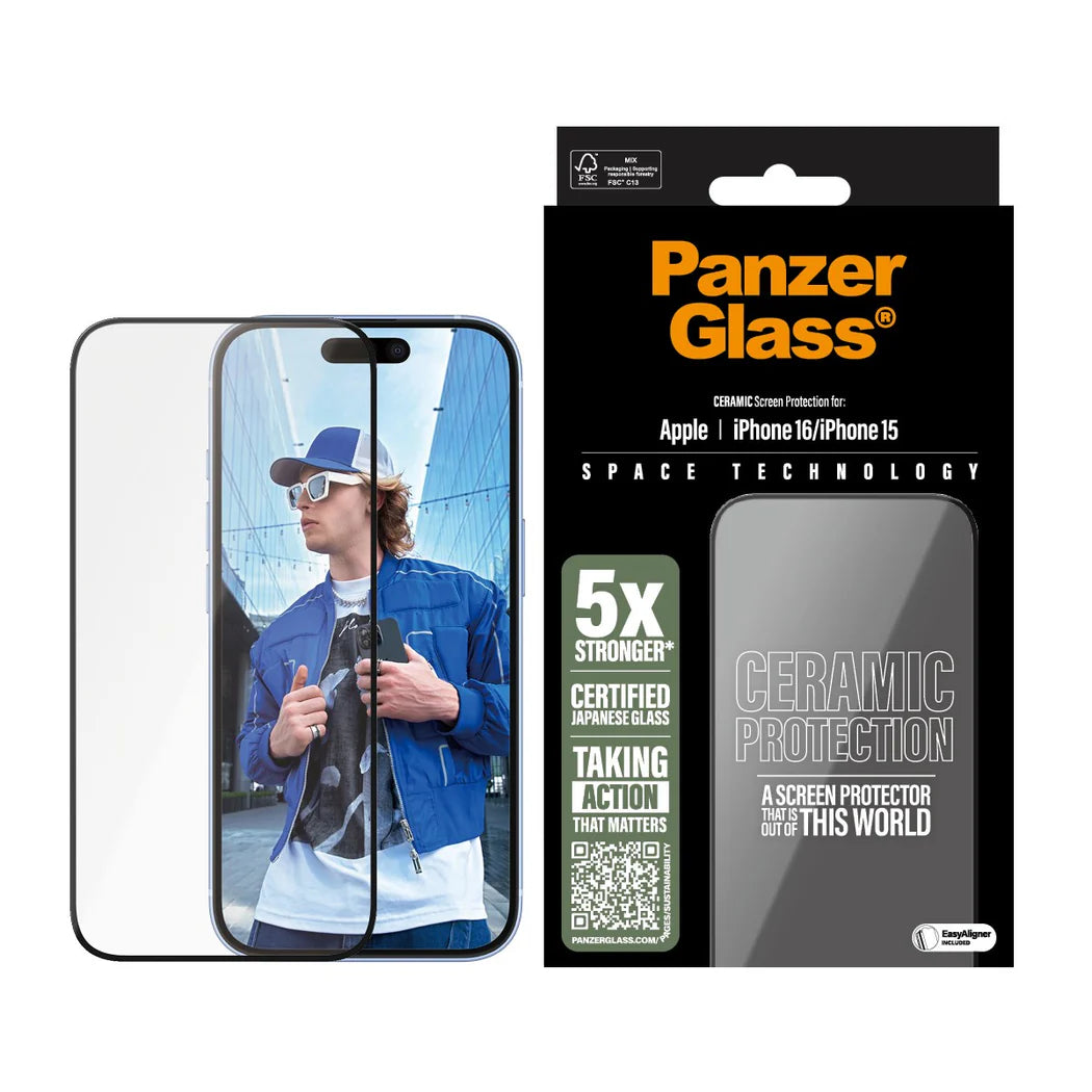 PanzerGlass® Ceramic Screen Protector compatible with iPhone 16 & iPhone 15