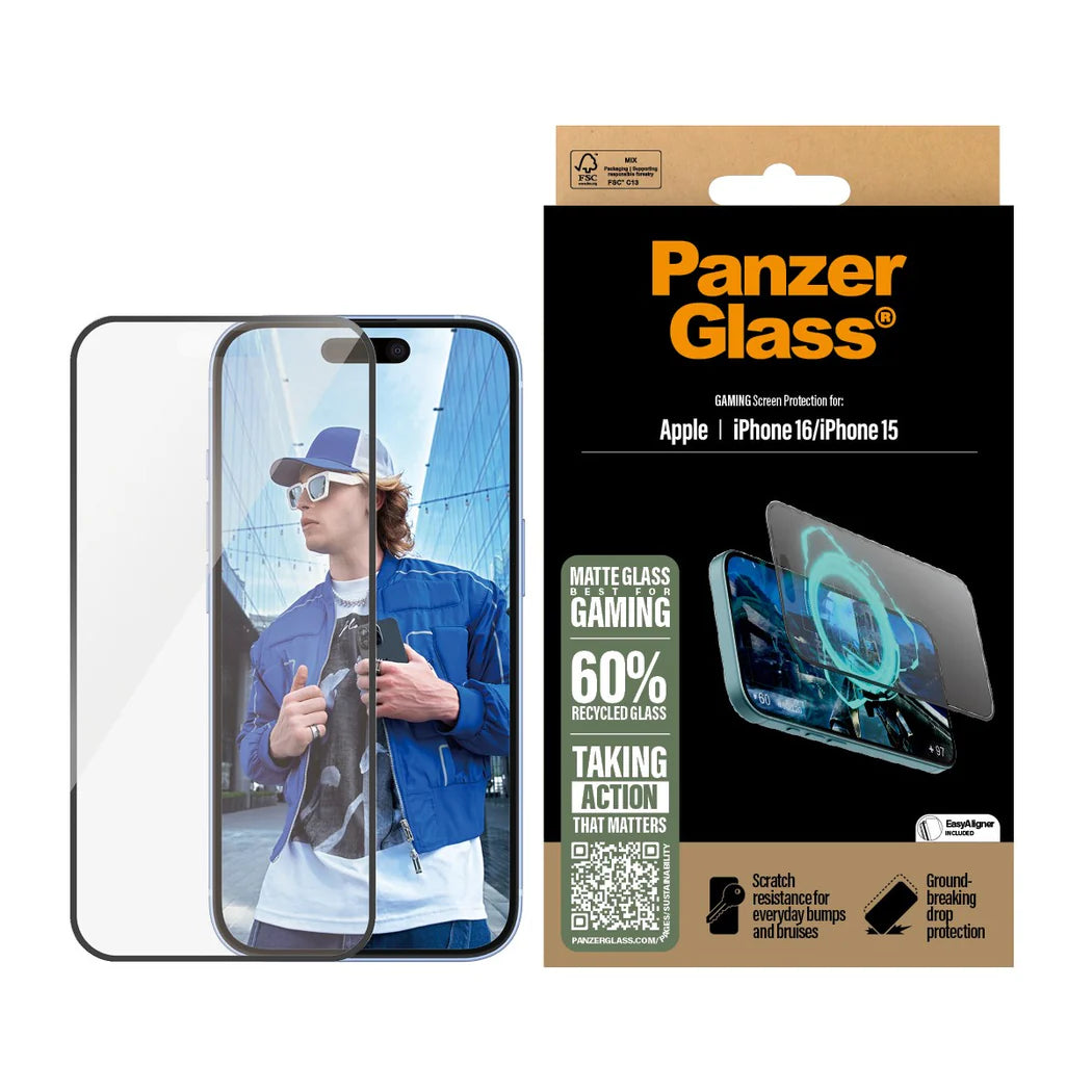 PanzerGlass™ Gaming Ultra‑Wide Fit Screen Protector – iPhone 16 & iPhone 15 (6.1″)
