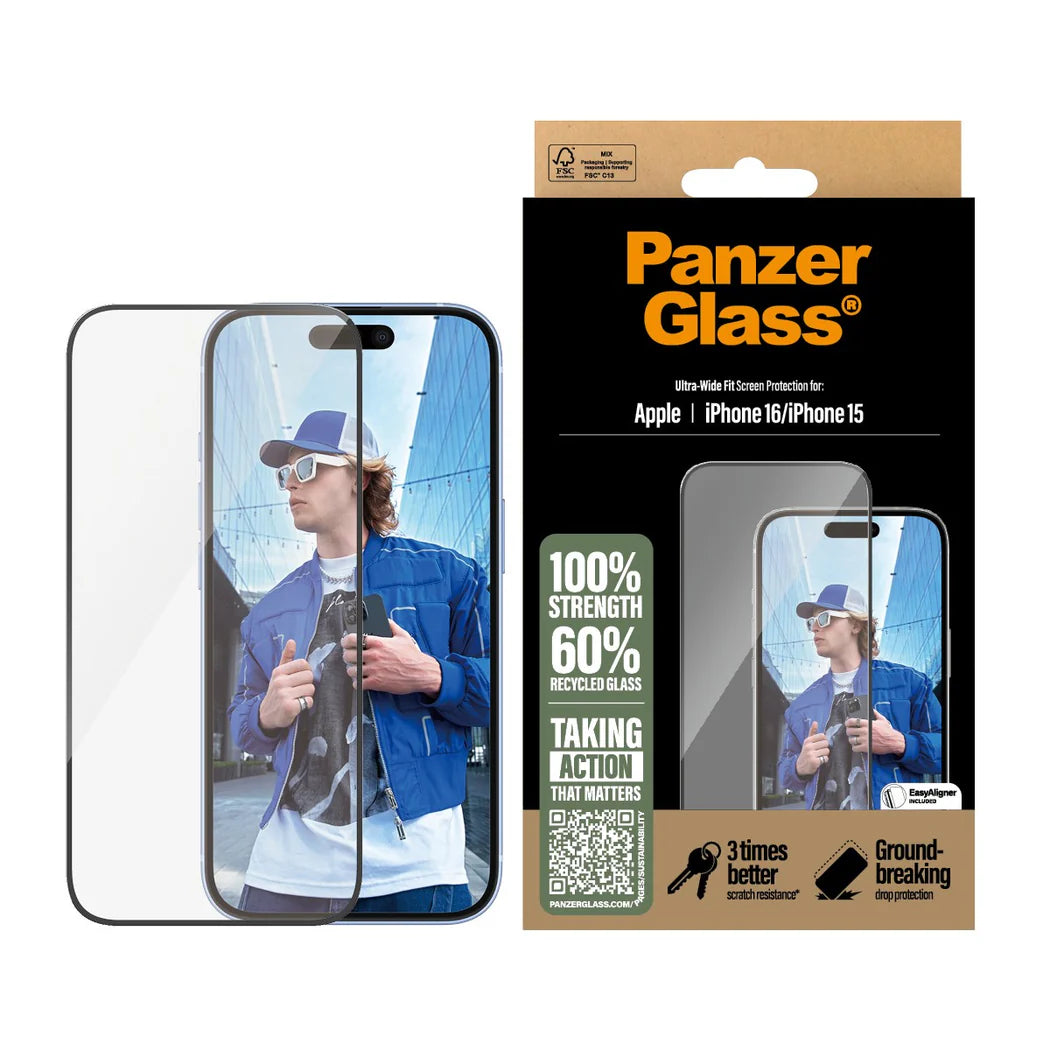 PanzerGlass™ Ultra-Wide Fit Screen Protector – iPhone 16 / iPhone 15 (6.1″)