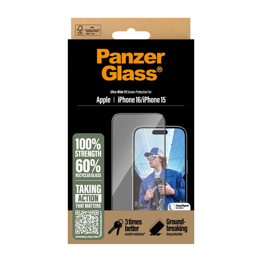 PanzerGlass™ Ultra-Wide Fit Screen Protector – iPhone 16 / iPhone 15 (6.1″)