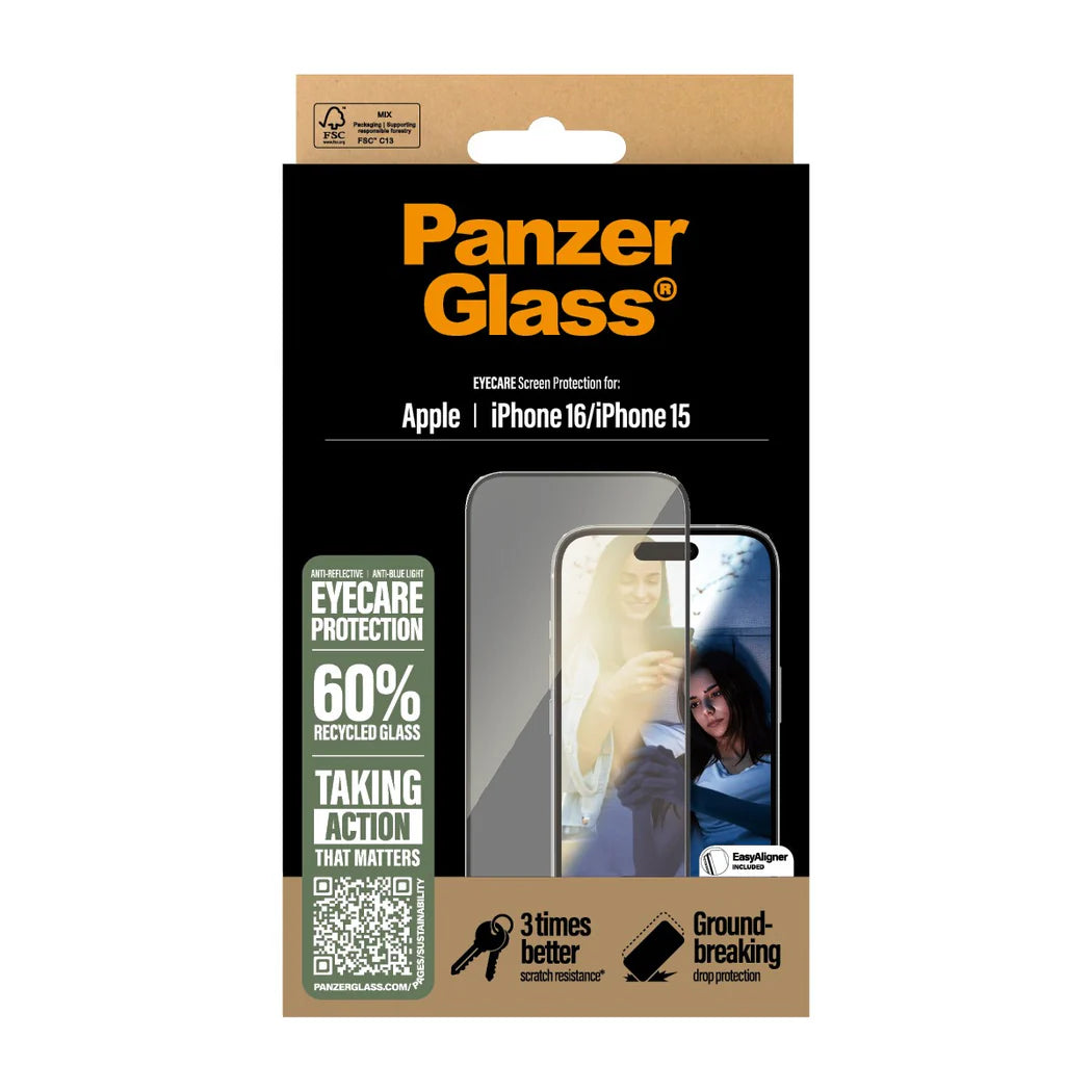 PanzerGlass EyeCare Ultra-Wide Fit Screen Protector – iPhone 16 & 15 (6.1″)
