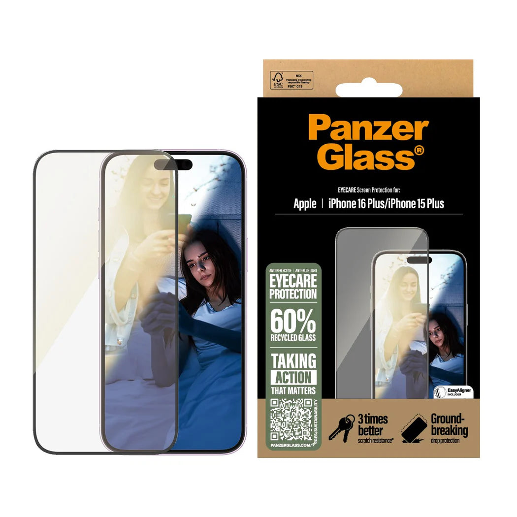 PanzerGlass EyeCare Ultra‑Wide Fit Screen Protector – iPhone 16 Plus & iPhone 15 Plus (6.7″)