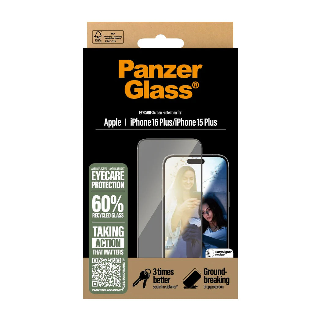 PanzerGlass EyeCare Ultra‑Wide Fit Screen Protector – iPhone 16 Plus & iPhone 15 Plus (6.7″)