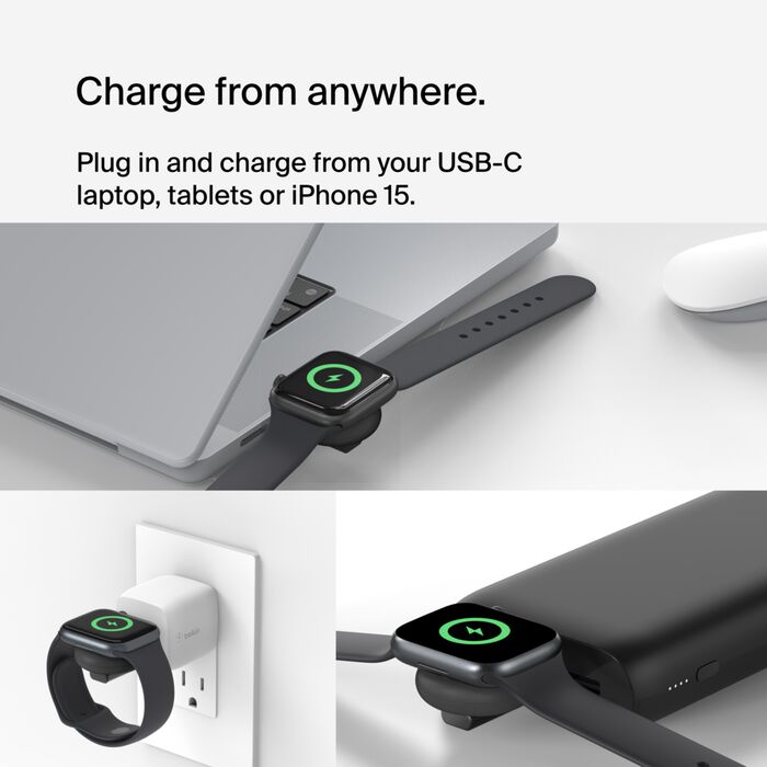 Belkin Portable USB-C Apple Watch Charger MFi-Certified USB-C Charger Black