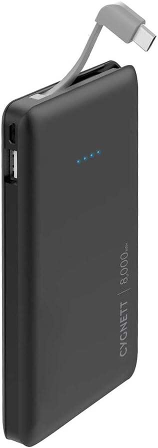 بطارية شحن محمولة Cygnett ChargeUpPocket8K بسعة 8000 مللي أمبير/ساعة وقوة 2.1 أمبير مع كابل USB-C
