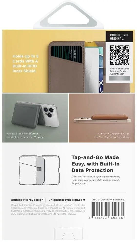 UNIQ Magnetic RFID wallet Lyden DS stand phone gray (UNIQ-LYDENDSMW-FGRYCYEL)