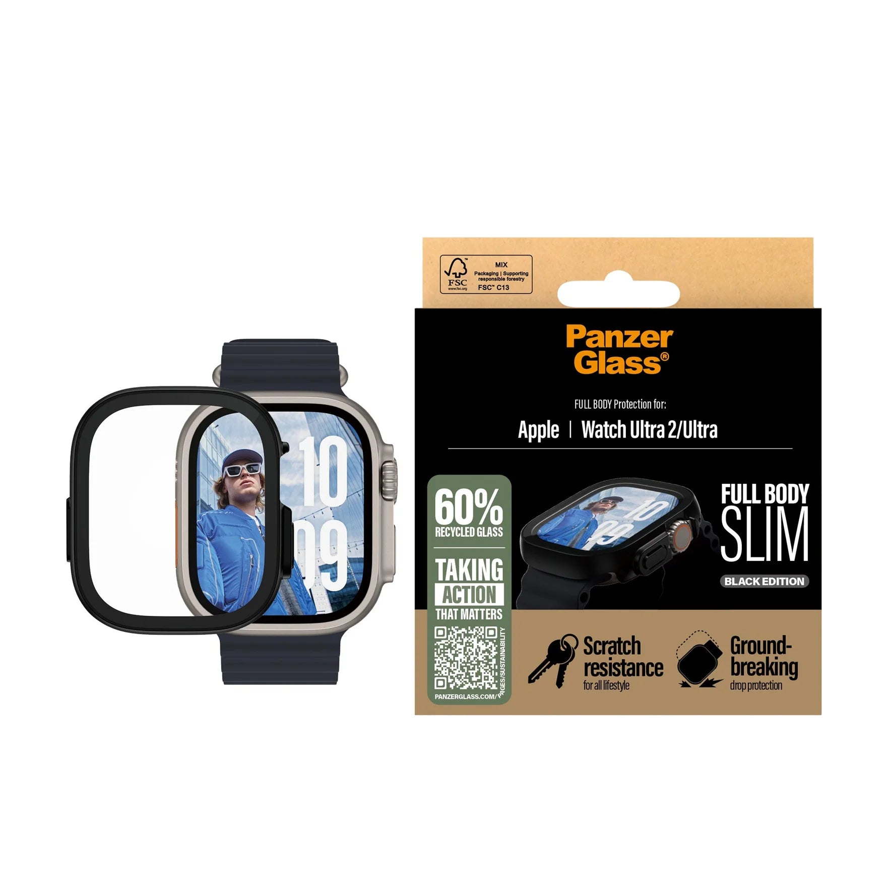 PanzerGlass® Screen Protector Snappie Full Body Slim Black for Apple Watch Ultra 2 (49 mm)