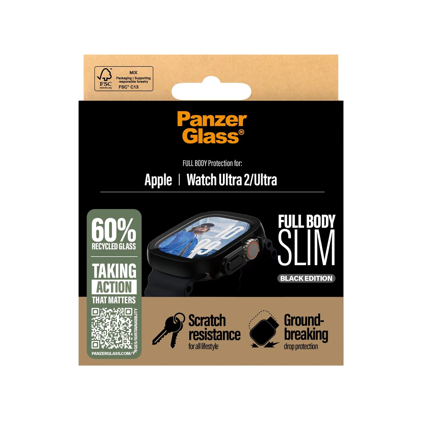 PanzerGlass® Screen Protector Snappie Full Body Slim Black for Apple Watch Ultra 2 (49 mm)