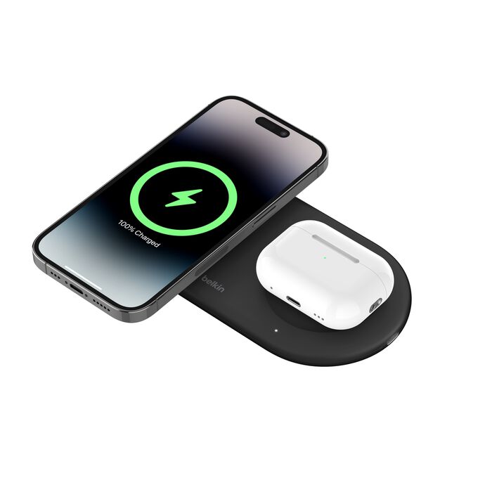 لوحة شحن لاسلكية Belkin Boost Charge Pro 2 في 1 مع Qi2 مغناطيسي 15 واط، لون أسود