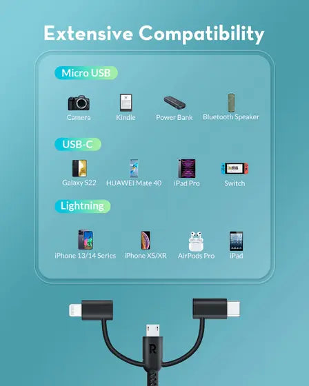 RAVPower Black Global 3-in-1 Cable