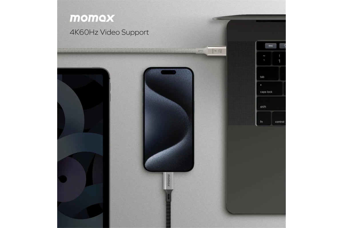كابل Momax Elite 100W USB-C USB3.2 Gen 2X2 20Gbps بطول 1 متر (تيتانيوم)
