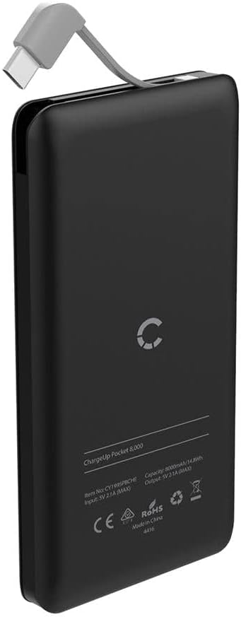 بطارية شحن محمولة Cygnett ChargeUpPocket8K بسعة 8000 مللي أمبير/ساعة وقوة 2.1 أمبير مع كابل USB-C