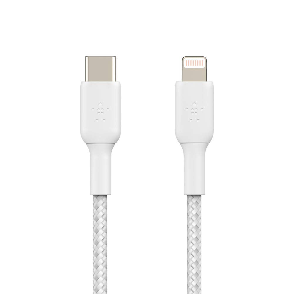 Belkin Apple Certified Braided Lightning to USB-C Charge and Sync Cable 6.6 Feet /2 M White