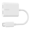 محول شحن وصوت Belkin Rockstar USB-C، محول سماعة رأس مع USB-C 60 واط، أبيض 