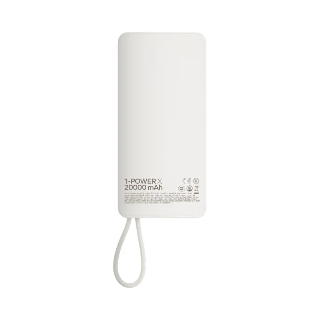 باور بانك موماكس 1-باور إكس 20000 مللي أمبير/ساعة مع كابل USB-C مدمج - أبيض
