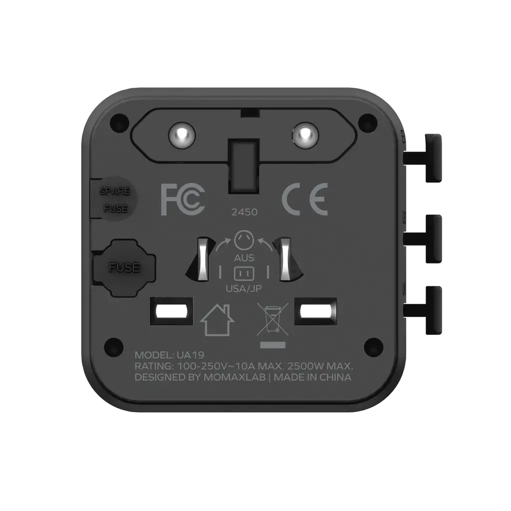 محول سفر موماكس 1-وورلد 20 واط - أسود