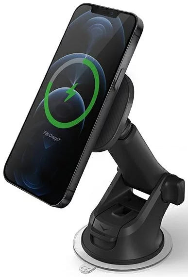 حامل سيارة مغناطيسي Uniq Magneo مع شحن لاسلكي 3 في 1 للوحة القيادة وفتحة التهوية باللون الرمادي 