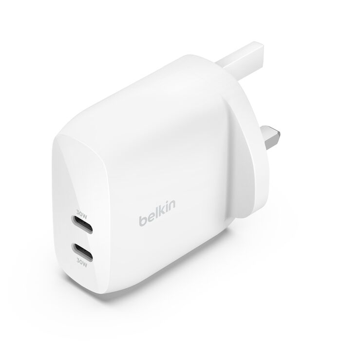 Belkin Boost Charge dual USB-C plug with PPS, 60W  Phone Charger White