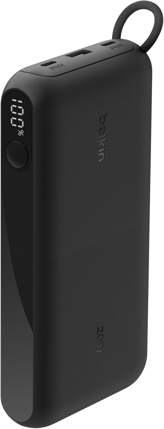 شاحن محمول من Belkin، بنك طاقة USB-C سعة 20,000 مللي أمبير/ساعة مع منفذين من النوع C ومنفذ USB-A واحد باللون الأسود 