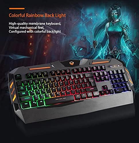 لوحة مفاتيح الألعاب ولوحة الماوس MEETION مع سماعة الألعاب، وإضاءة خلفية LED RGB سلكية لمجموعة كاملة من مستخدمي أجهزة الكمبيوتر المكتبية - صندوق هدايا 4 في 1