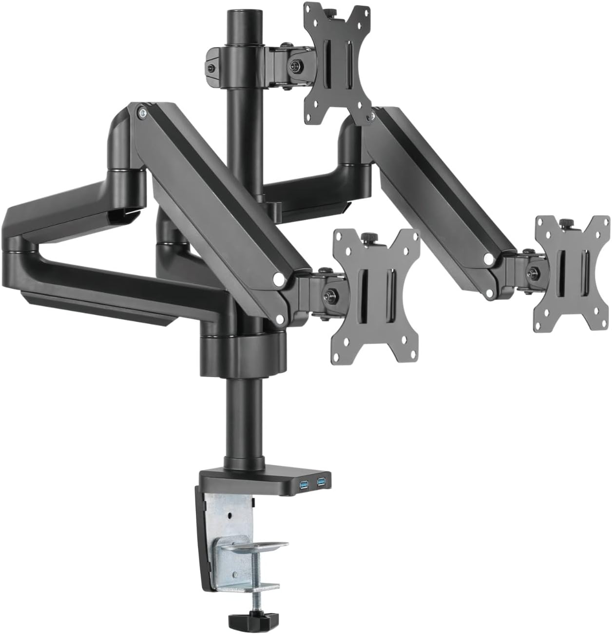 Twisted Minds Premium Triple Monitor Aluminum Pole Mounted Gas Spring Monitor Arm with USB Ports