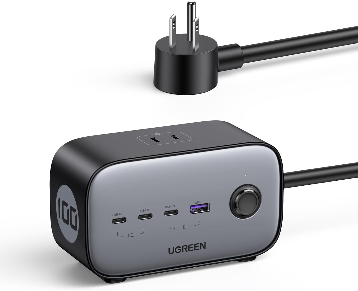 محطة شحن يوجرين ١٠٠ واط USB-C مع منفذ تيار متردد، شريط طاقة Nexode ٧ في ١ GaN للمنزل والمكتب، مع ٣ منافذ تيار متردد، ٣ منافذ USB C ومنفذ USB A، سلك تمديد بطول ٦ أقدام، أسود