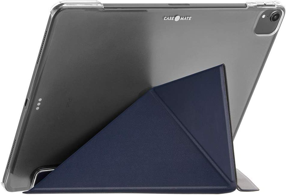 جراب Case-Mate متعدد الحوامل لجهاز iPad Pro - تصميم أوريجامي جلدي مع حماية 360 درجة، ظهر شفاف مع وضع عرض متعدد، وضع السكون/التنشيط التلقائي (10.2 بوصة، أزرق داكن)