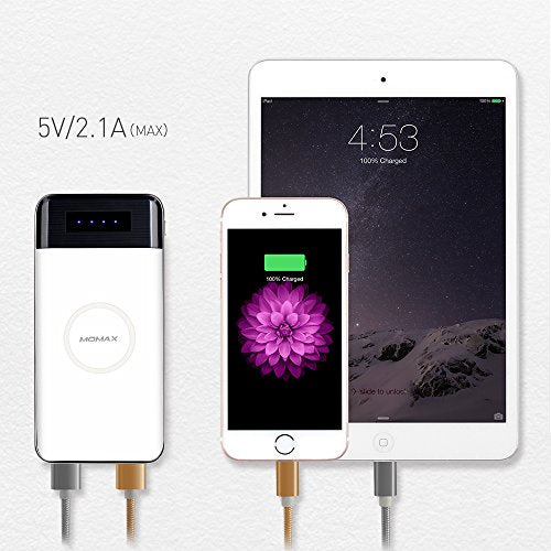 Wireless Charger Power Bank, MOMAX 10000mAh Portable power bank (White)