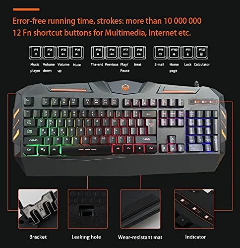 لوحة مفاتيح الألعاب ولوحة الماوس MEETION مع سماعة الألعاب، وإضاءة خلفية LED RGB سلكية لمجموعة كاملة من مستخدمي أجهزة الكمبيوتر المكتبية - صندوق هدايا 4 في 1