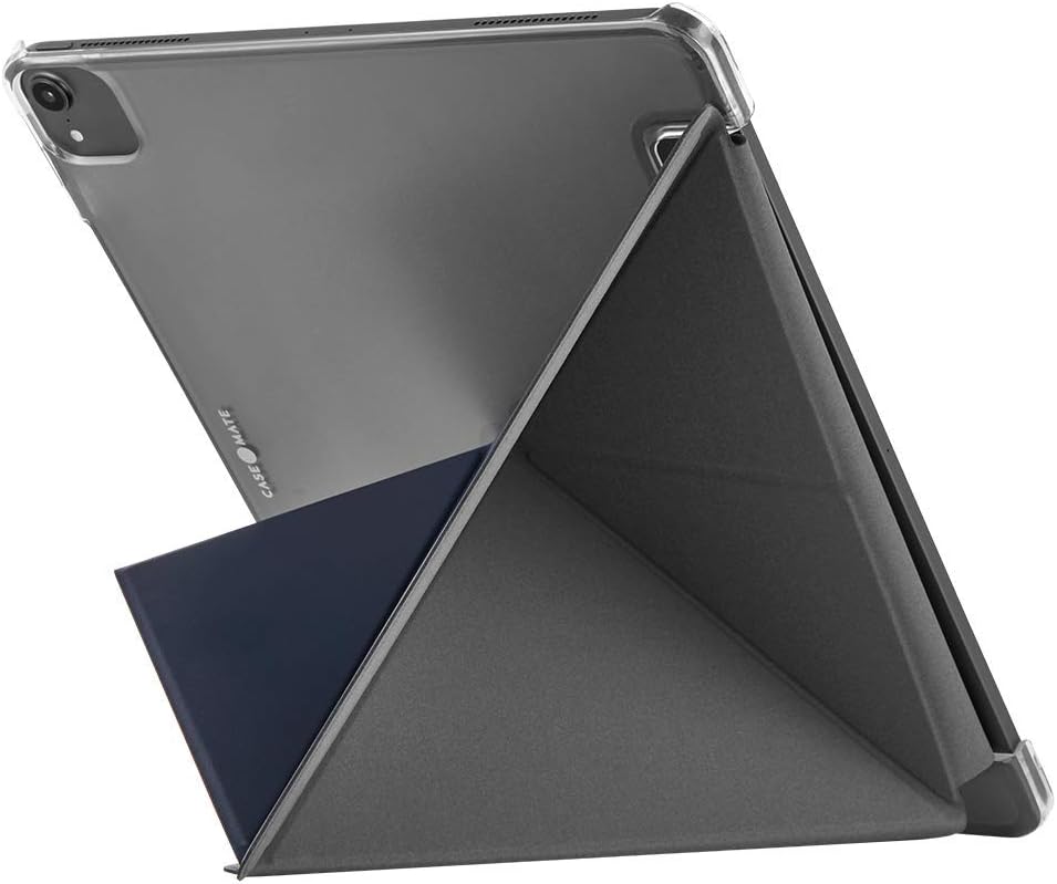 جراب Case-Mate متعدد الحوامل لجهاز iPad Pro - تصميم أوريجامي جلدي مع حماية 360 درجة، ظهر شفاف مع وضع عرض متعدد، وضع السكون/التنشيط التلقائي (10.2 بوصة، أزرق داكن)