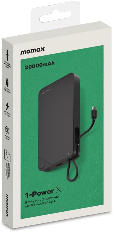 باور بانك موماكس 1-باور X1 سعة 20000 مللي أمبير/ساعة - أسود