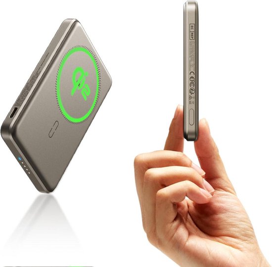 ESR Qi2 MagSlim - بنك طاقة مغناطيسي 15 وات 5,000 مللي أمبير في الساعة - متوافق مع Magsafe وHalo Lock - تيتانيوم