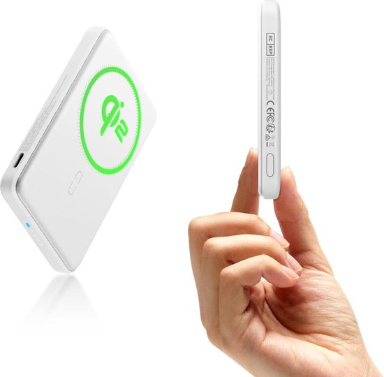 ESR Qi2 MagSlim - بنك طاقة مغناطيسي 15 وات 5,000 مللي أمبير في الساعة - متوافق مع Magsafe وHalo Lock - أبيض