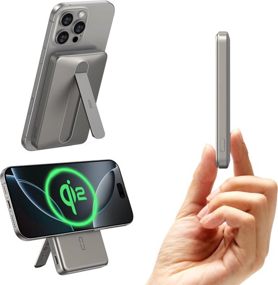 حامل ESR Qi2 MagSlim - بنك طاقة مغناطيسي 15 وات 5,000 مللي أمبير في الساعة - متوافق مع MagSafe Halo Lock Titanium