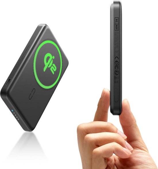ESR Qi2 MagSlim - بنك طاقة مغناطيسي 15 وات 5,000 مللي أمبير في الساعة - متوافق مع Magsafe وHalo Lock - أسود
