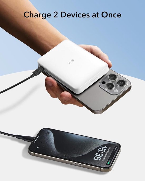 ESR Qi2 MagSlim - بنك طاقة مغناطيسي 15 وات 10,000 مللي أمبير في الساعة - متوافق مع Magsafe وESR Halo Lock - أبيض