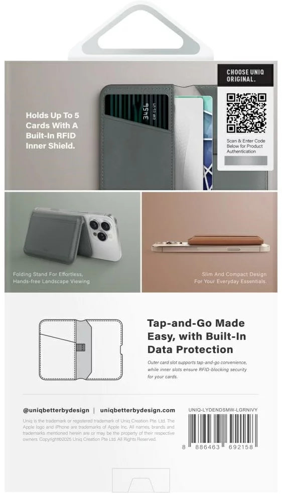 UNIQ Magnetic RFID wallet Lyden DS stand phone green (UNIQ-LYDENDSMW-LGRNIVY)